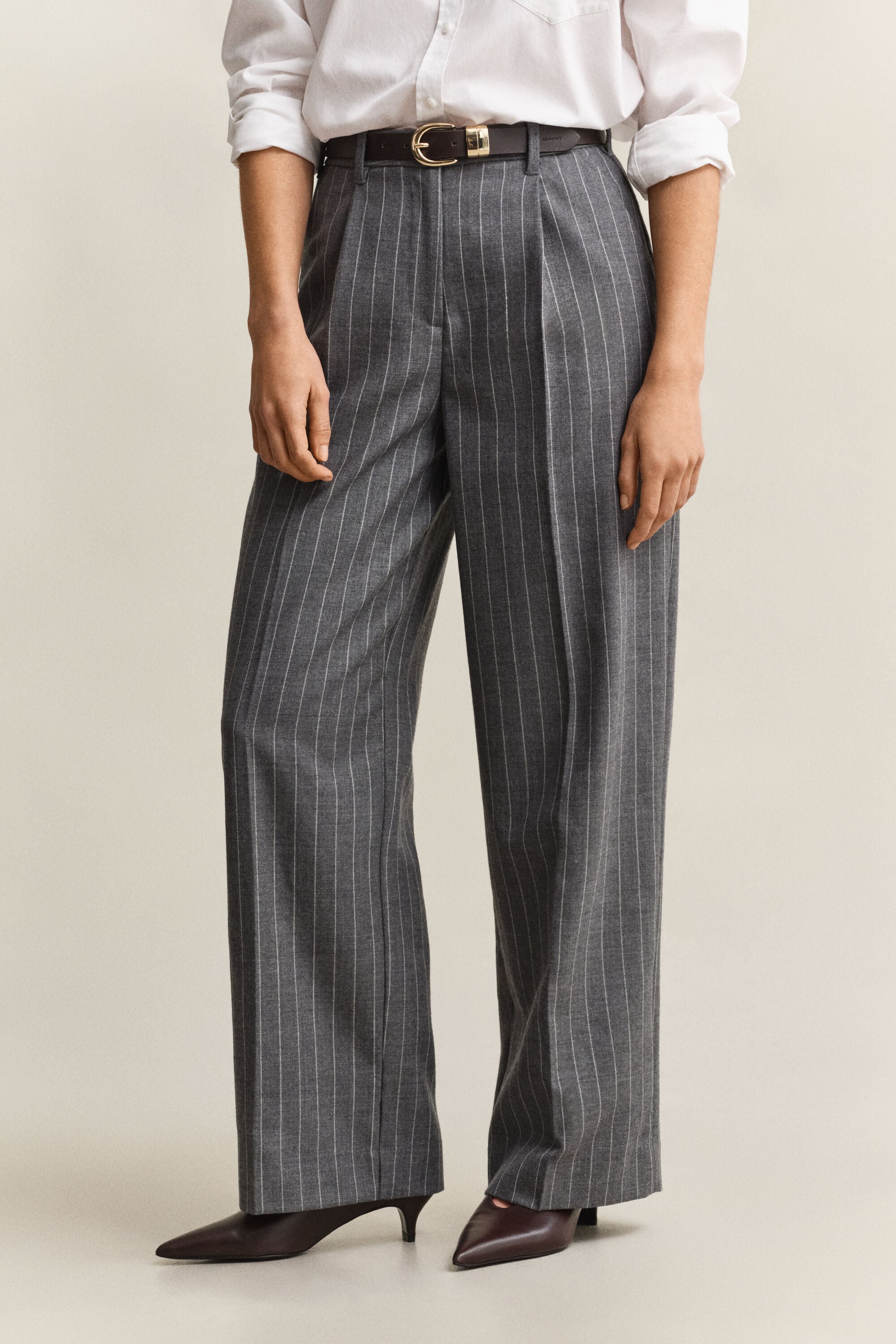 Pantaloni gessati in lana a righe