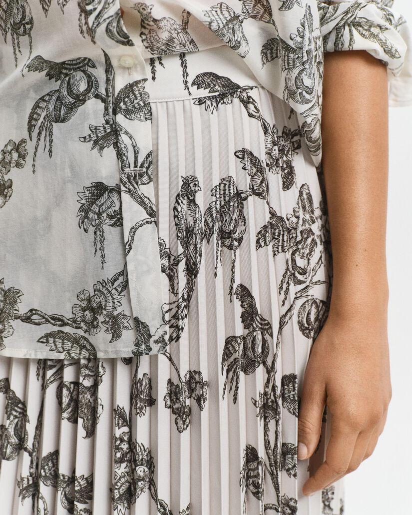 Gonna midi plissettata con stampa di albero