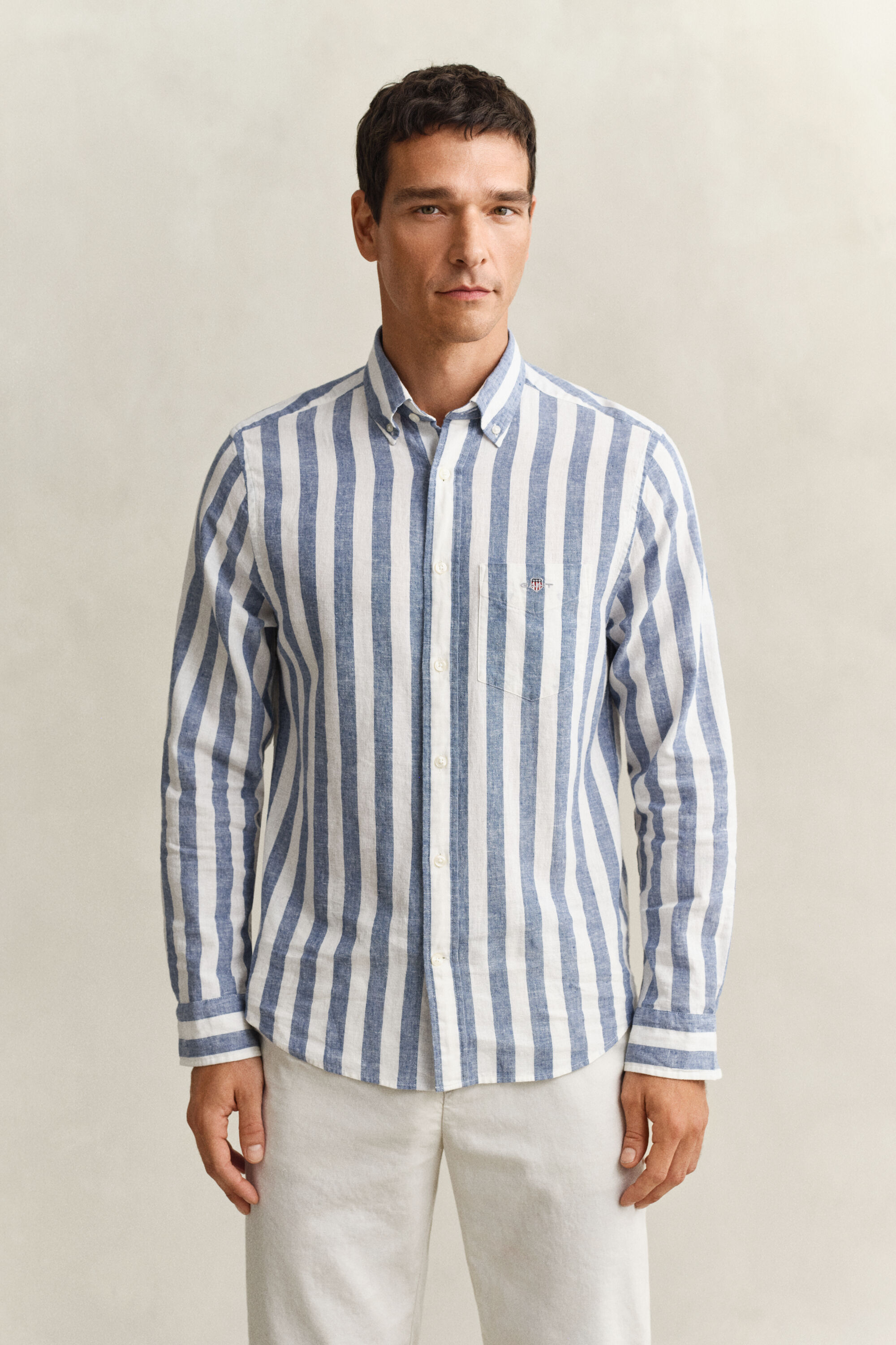 Camicia a righe in misto lino