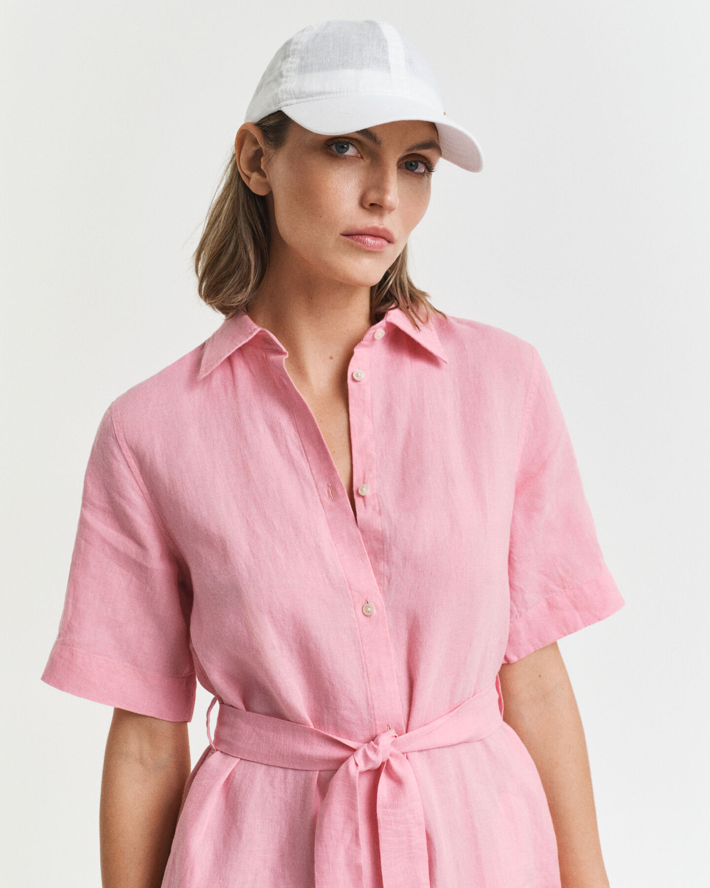 Abito chemisier in lino a maniche corte