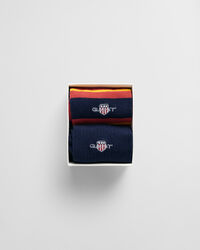 Confezione regalo da 2 paia di calzini a righe in stile rugger con stemma
