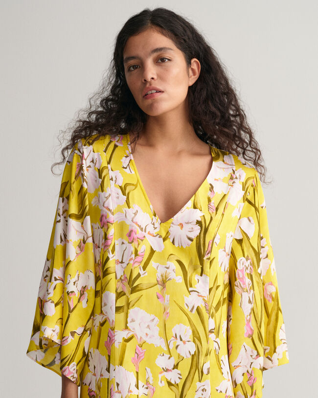 Abito maxi con scollo a V con stampa Iris