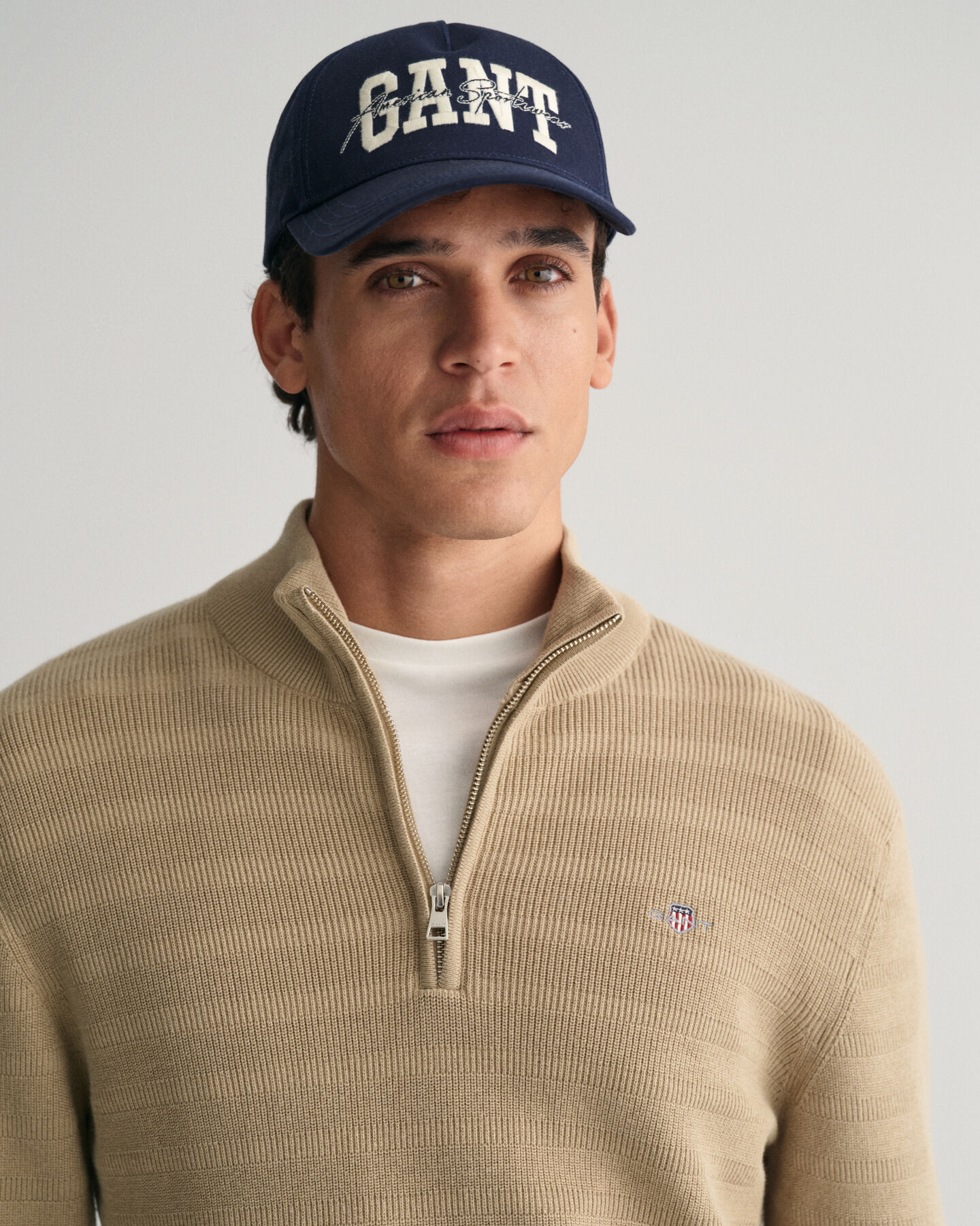 Maglia a righe in cotone testurizzato con zip corta