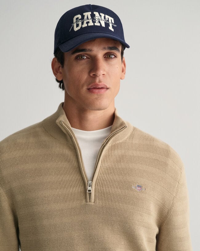 Maglia a righe in cotone testurizzato con zip corta