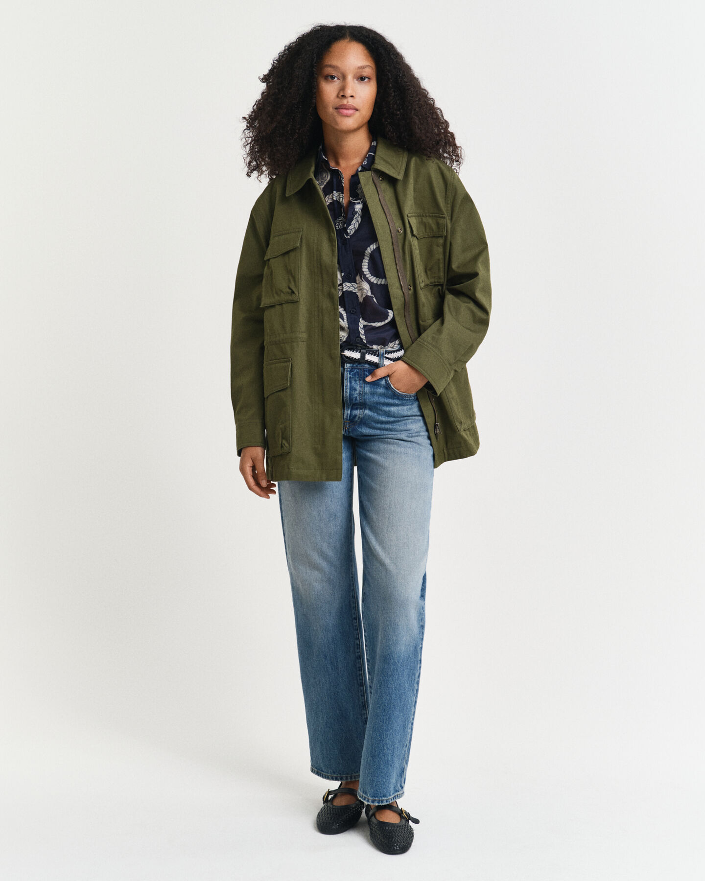 Camicia in seta e cotone con stampa Sailing regular fit