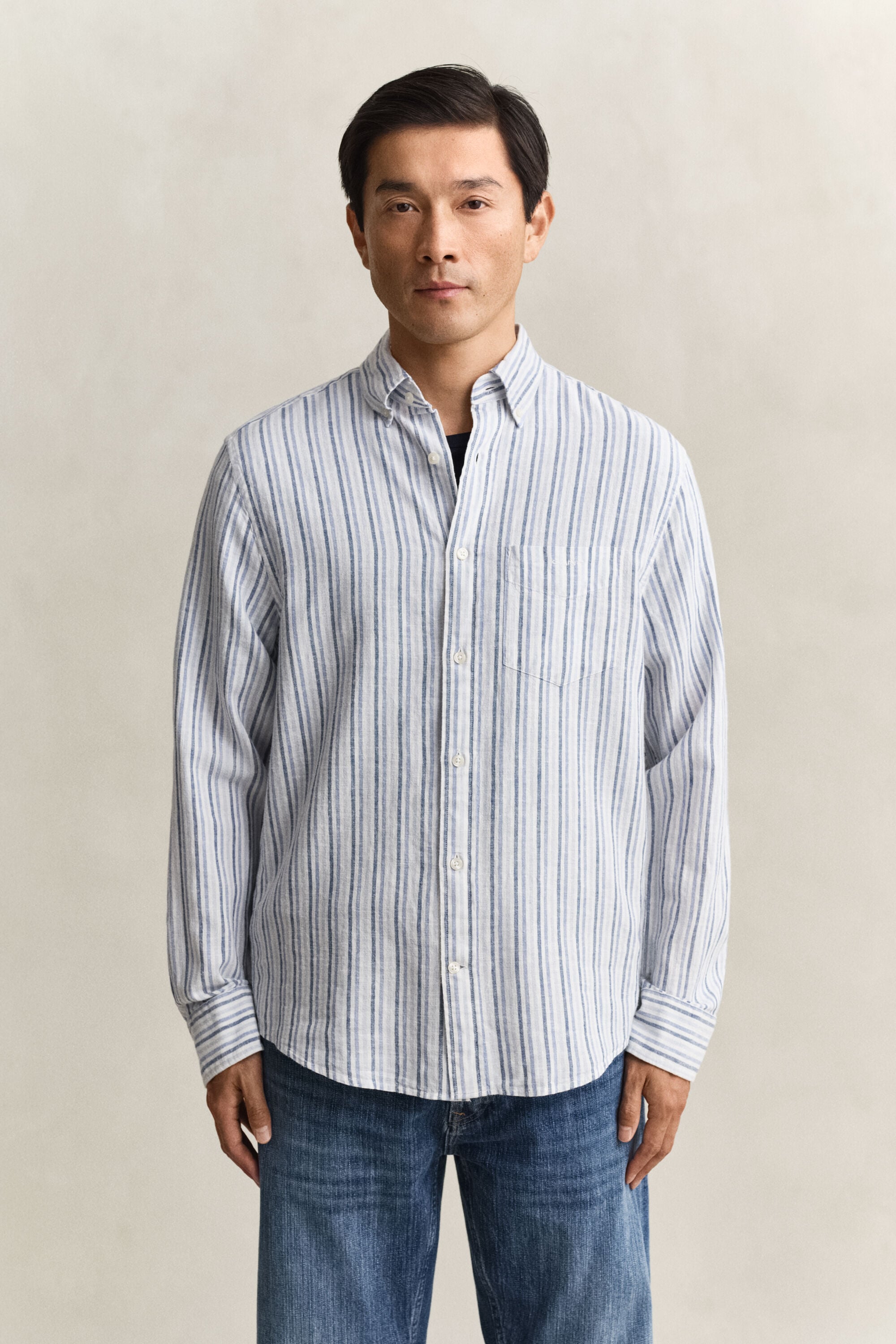 Camicia a righe in misto lino
