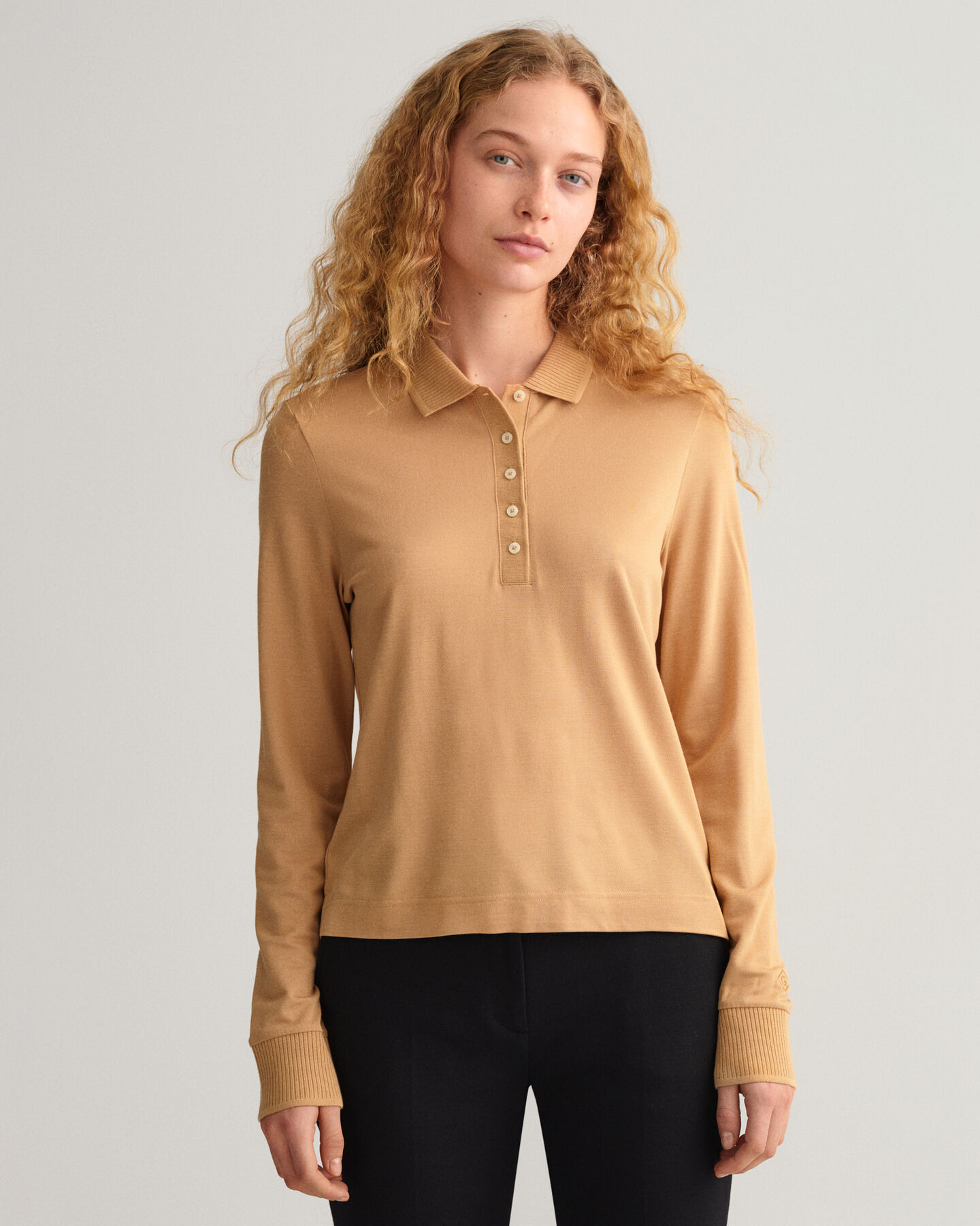 Polo Detail Collar in piqu&eacute; a maniche lunghe