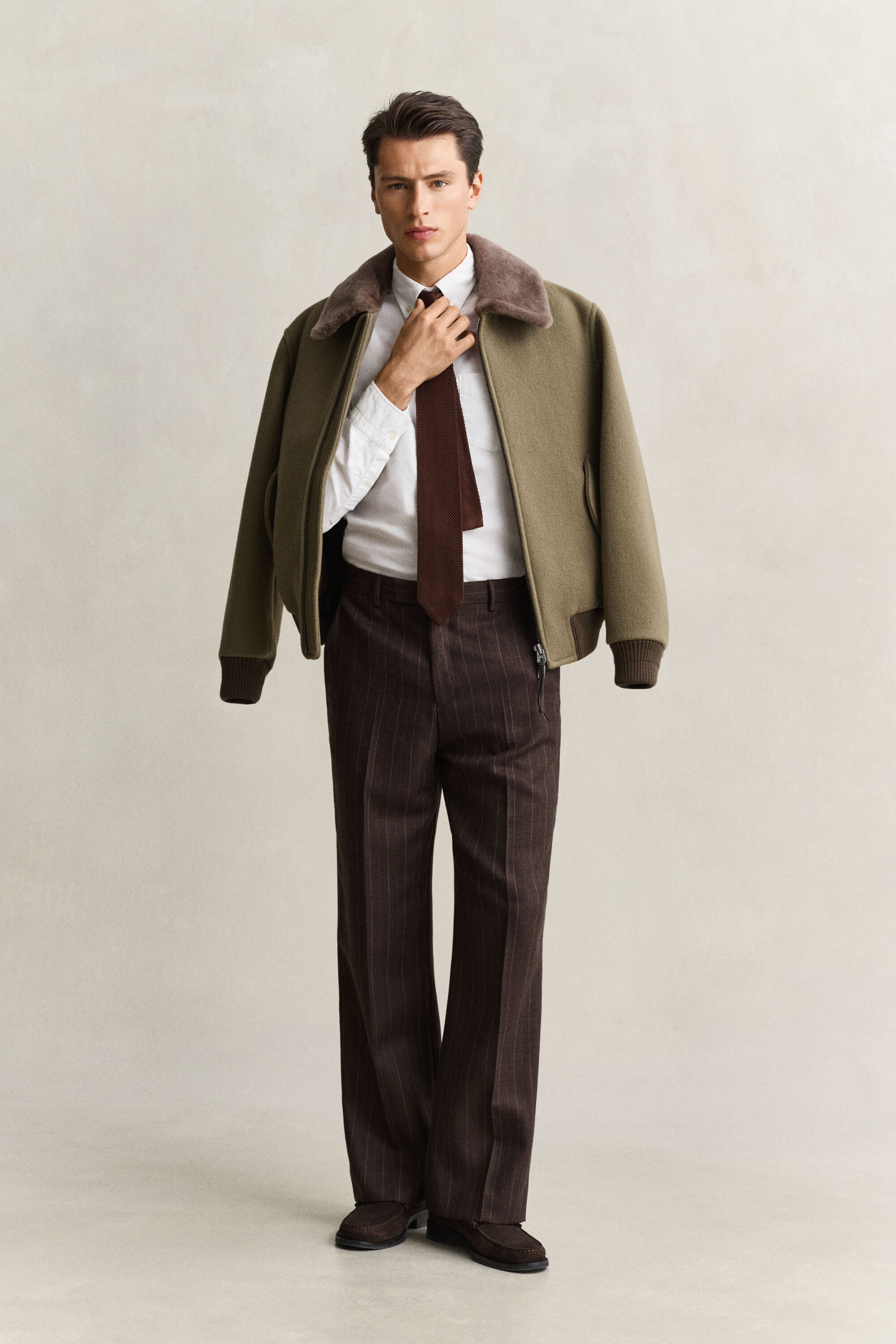 Giacca Aviator in lana e shearling