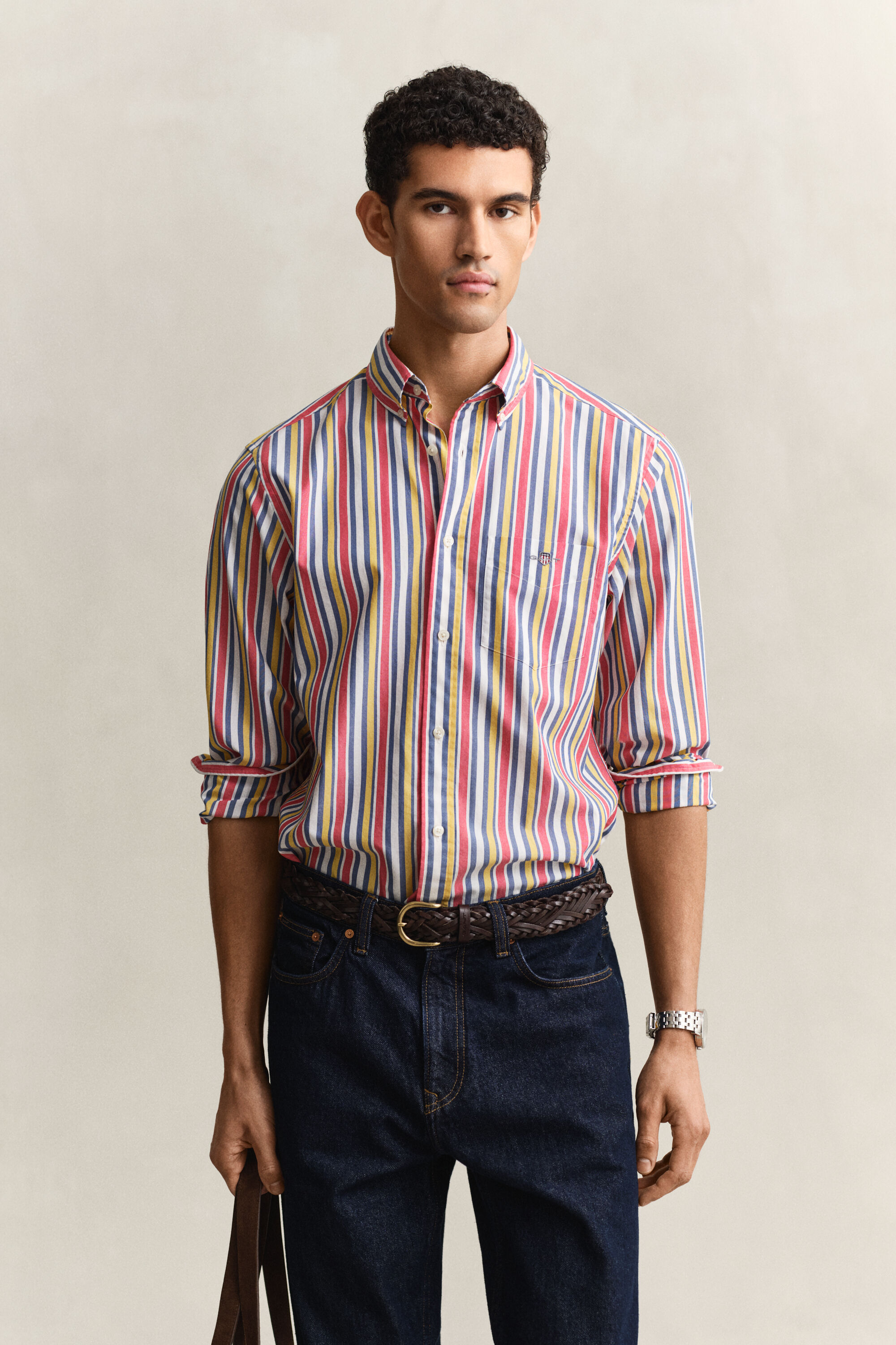 Camicia in popeline a righe multicolore