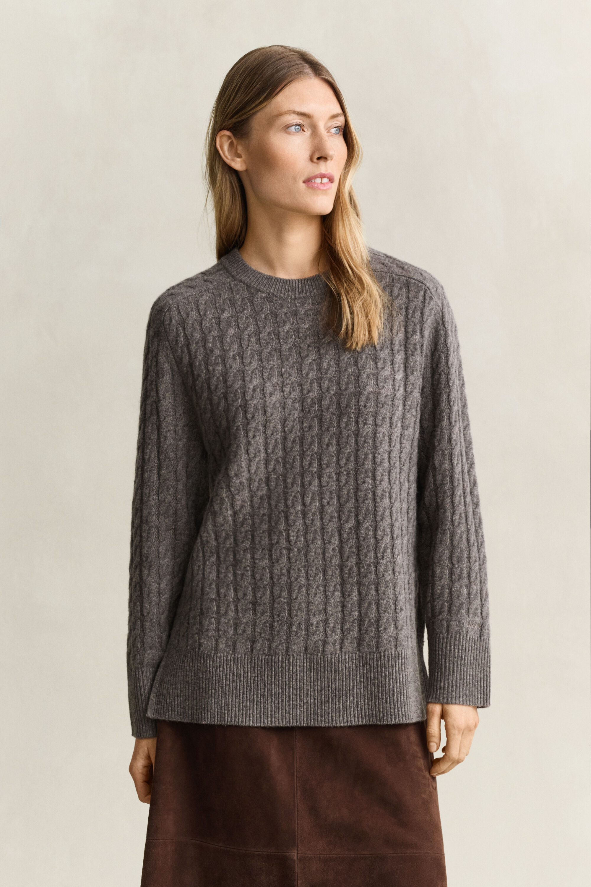 Maglia a trecce in cashmere e lana