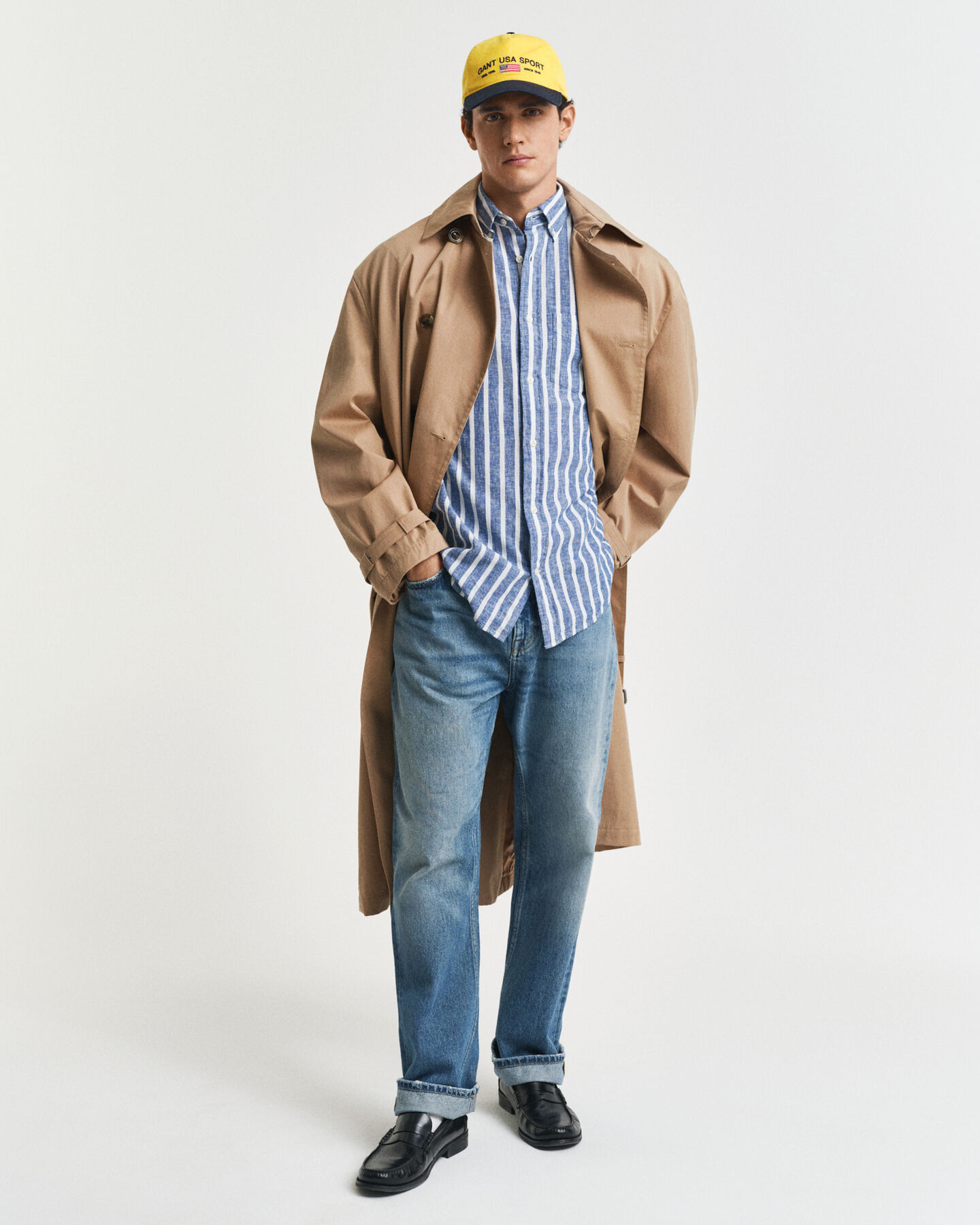 Camicia in misto cotone-lino a righe regular fit