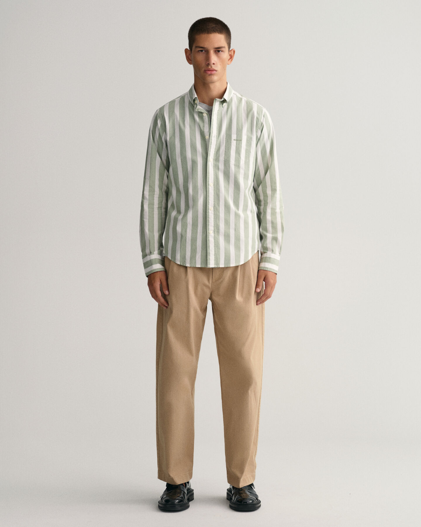 Camicia in broadcloth a righe larghe regular fit