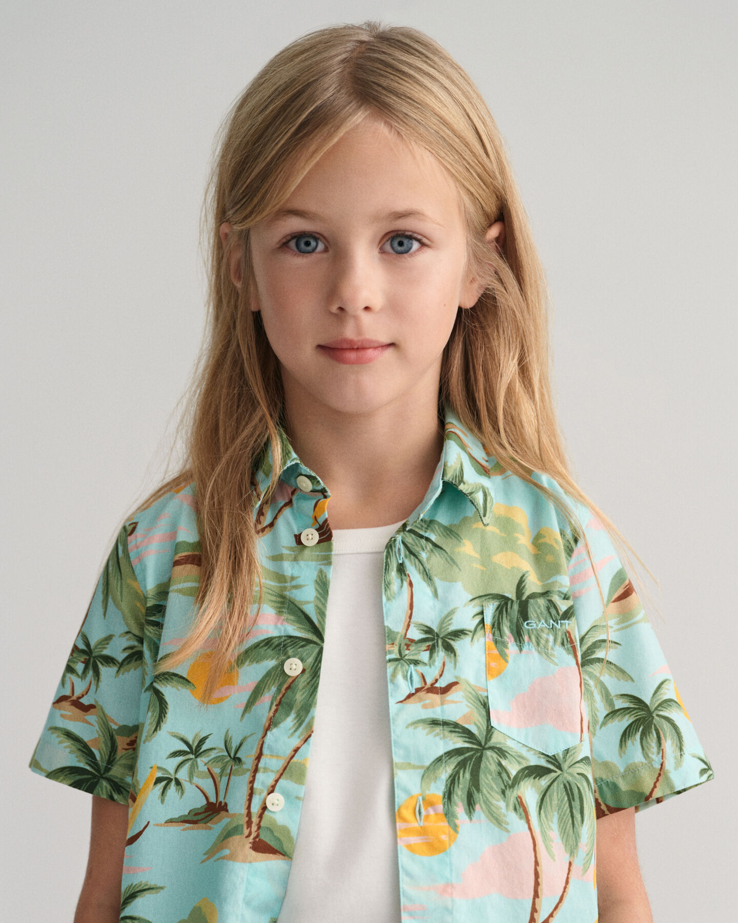 Camicia a maniche corte in cotone Palm Print Kids