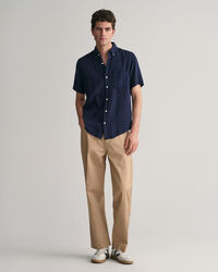 Camicia a maniche corte in misto cotone-lino testurizzato regular fit