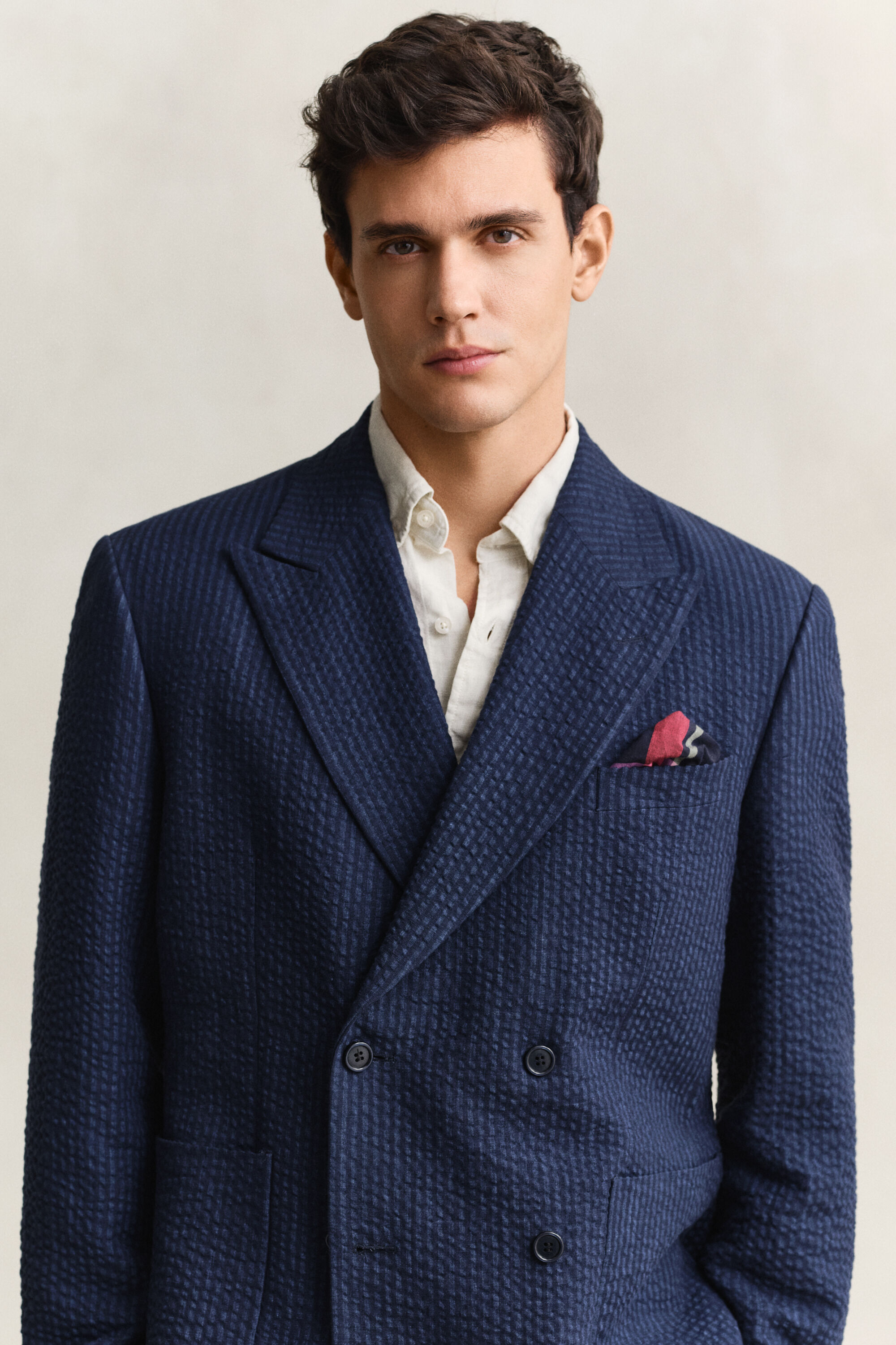 Giacca da abito in seersucker indaco