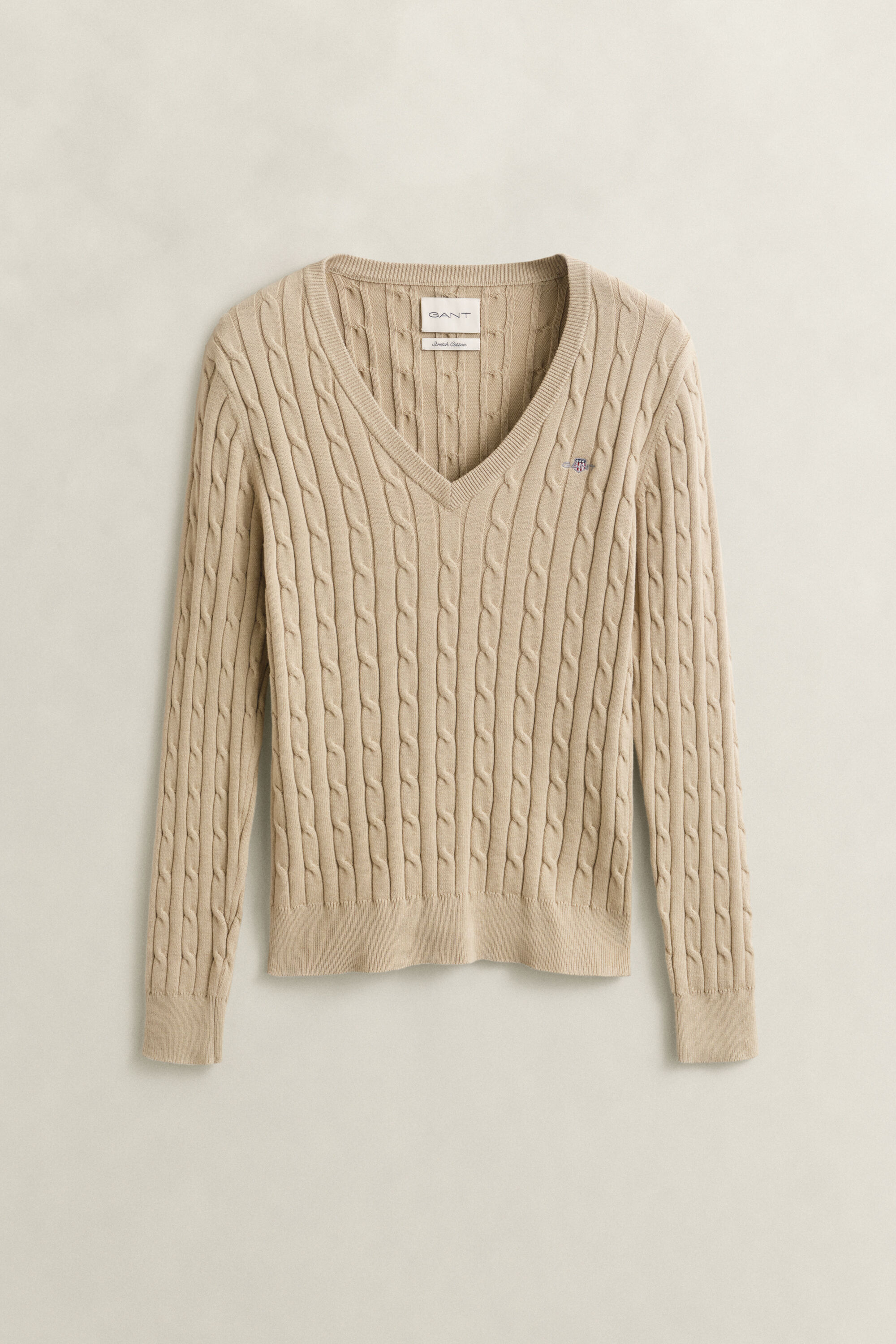 Maglia con scollo a V in cotone elasticizzato a trecce