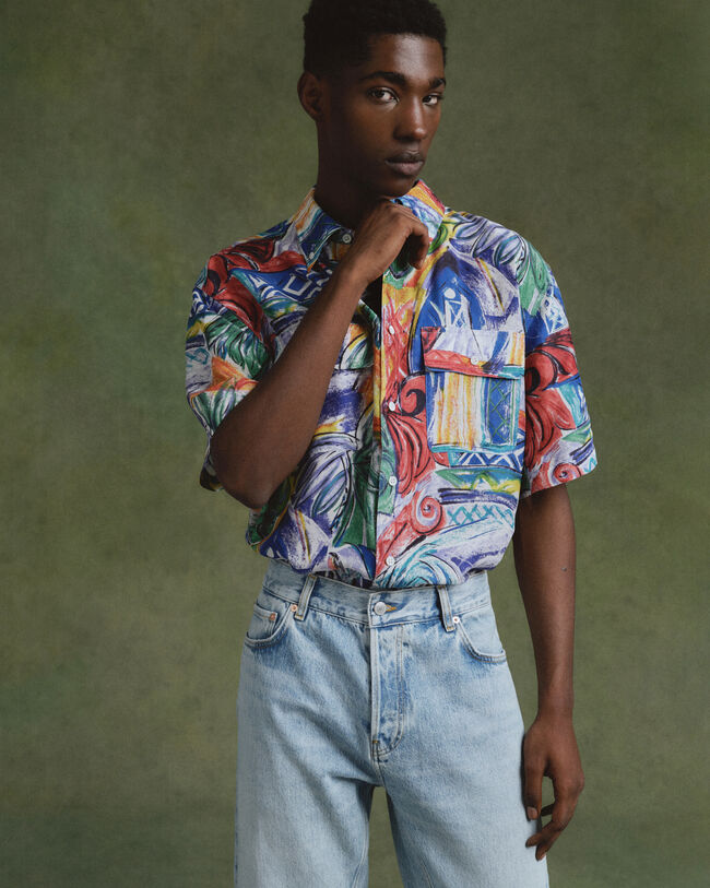 Camicia in seta con stampa relaxed fit