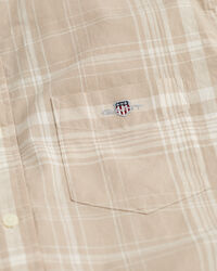 Camicia a maniche corte in misto cotone-lino a quadri regular fit