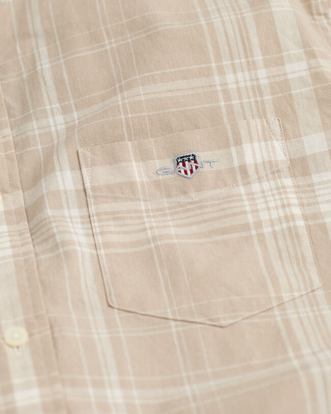 Camicia a maniche corte in misto cotone-lino a quadri regular fit