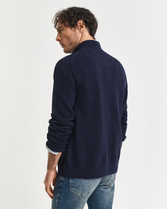 Cardigan con zip in piqué di cotone
