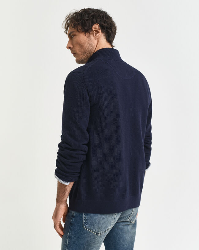 Cardigan con zip in piqué di cotone