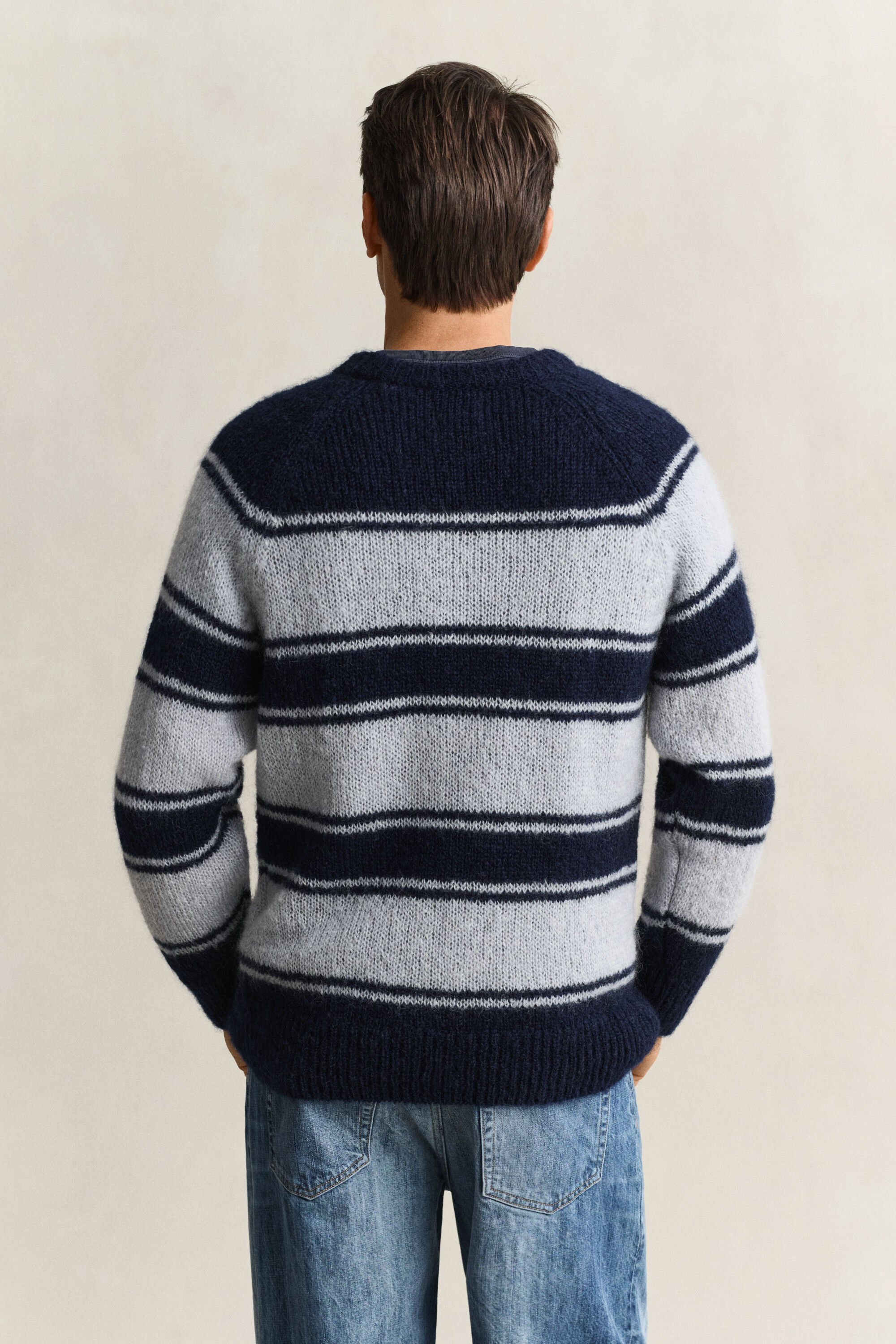 Maglia girocollo a righe in misto mohair