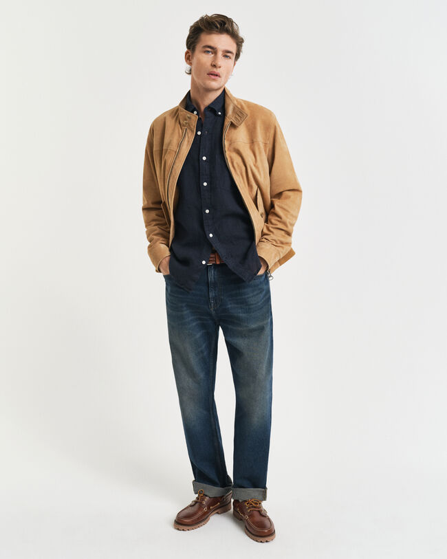 Camicia di lino tinto in capo maniche corte regular fit