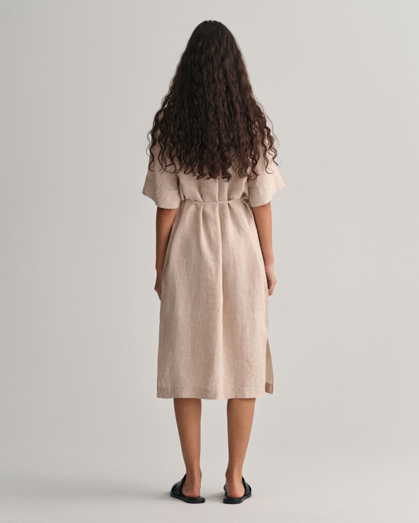 Abito chemisier in lino a maniche corte