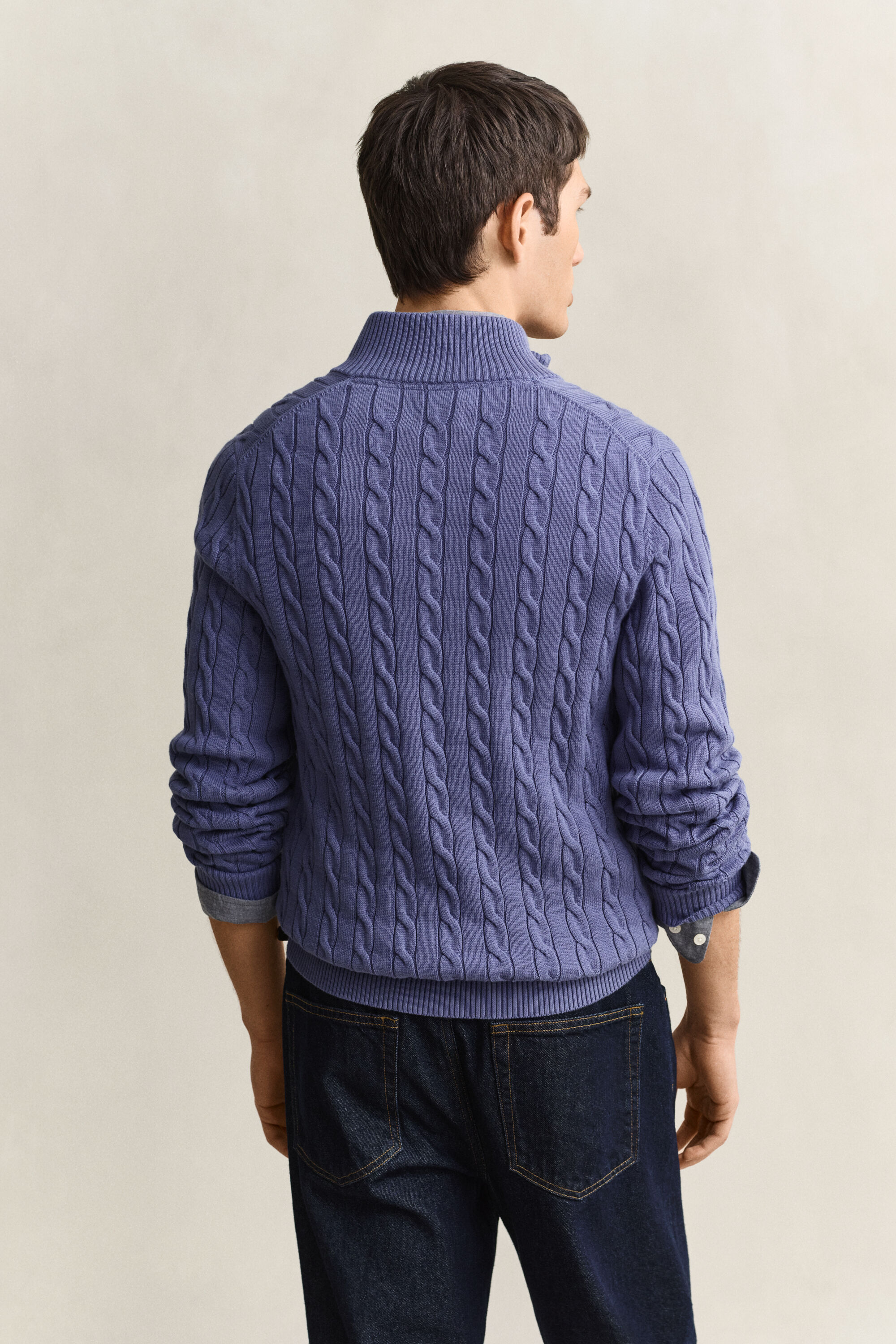 Maglia con zip corta in cotone a trecce