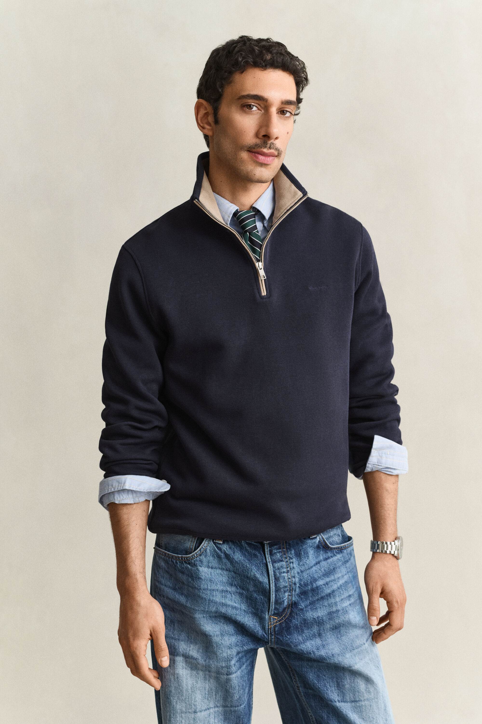 Felpa Sacker Rib con zip corta