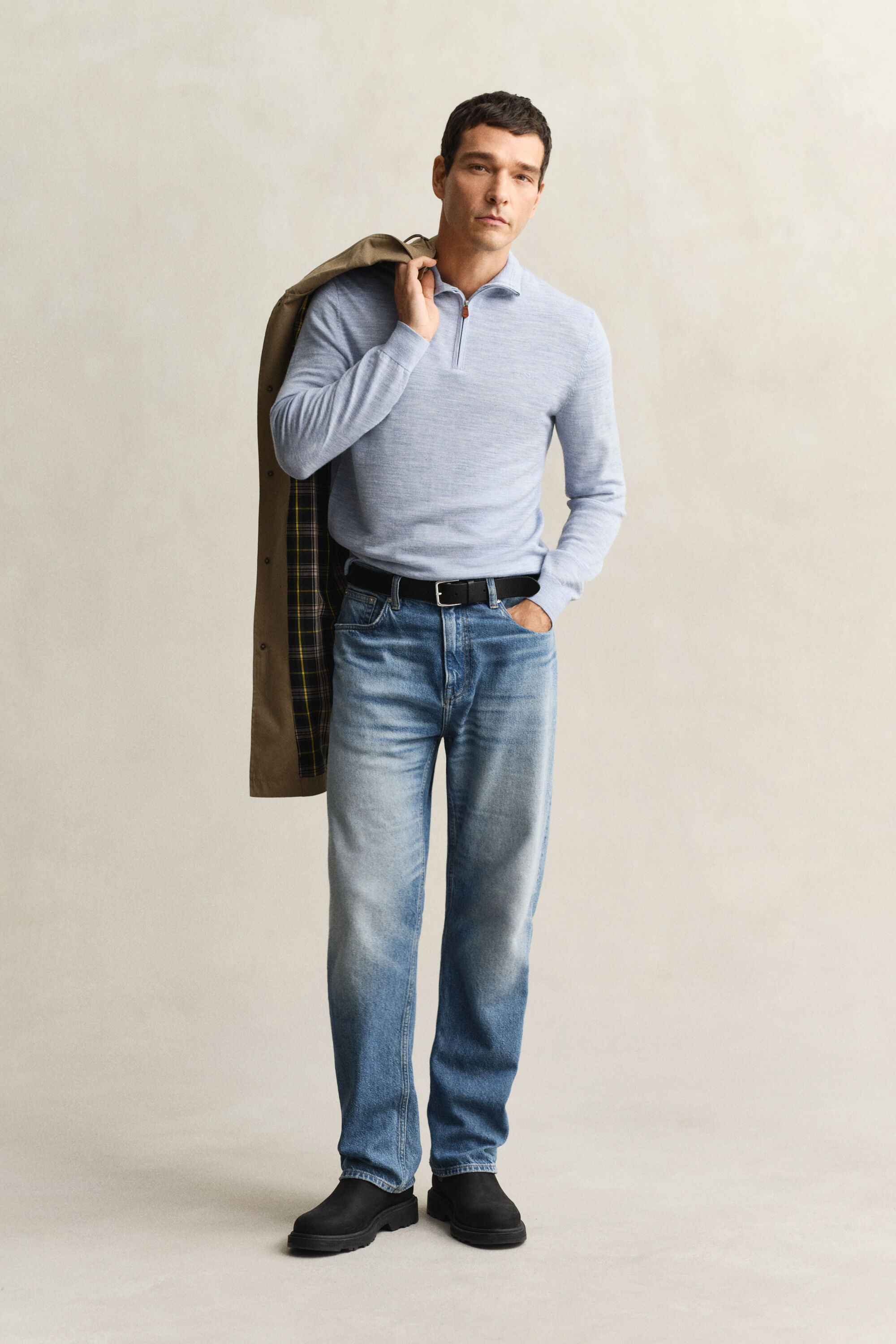 Maglia con zip corta in finissima lana merino