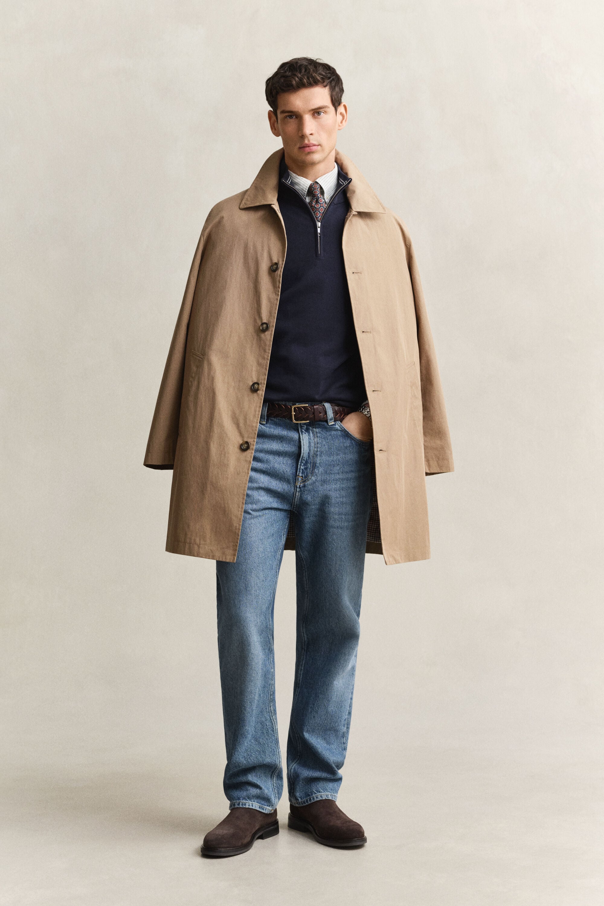 Maglia in cotone classico con zip corta