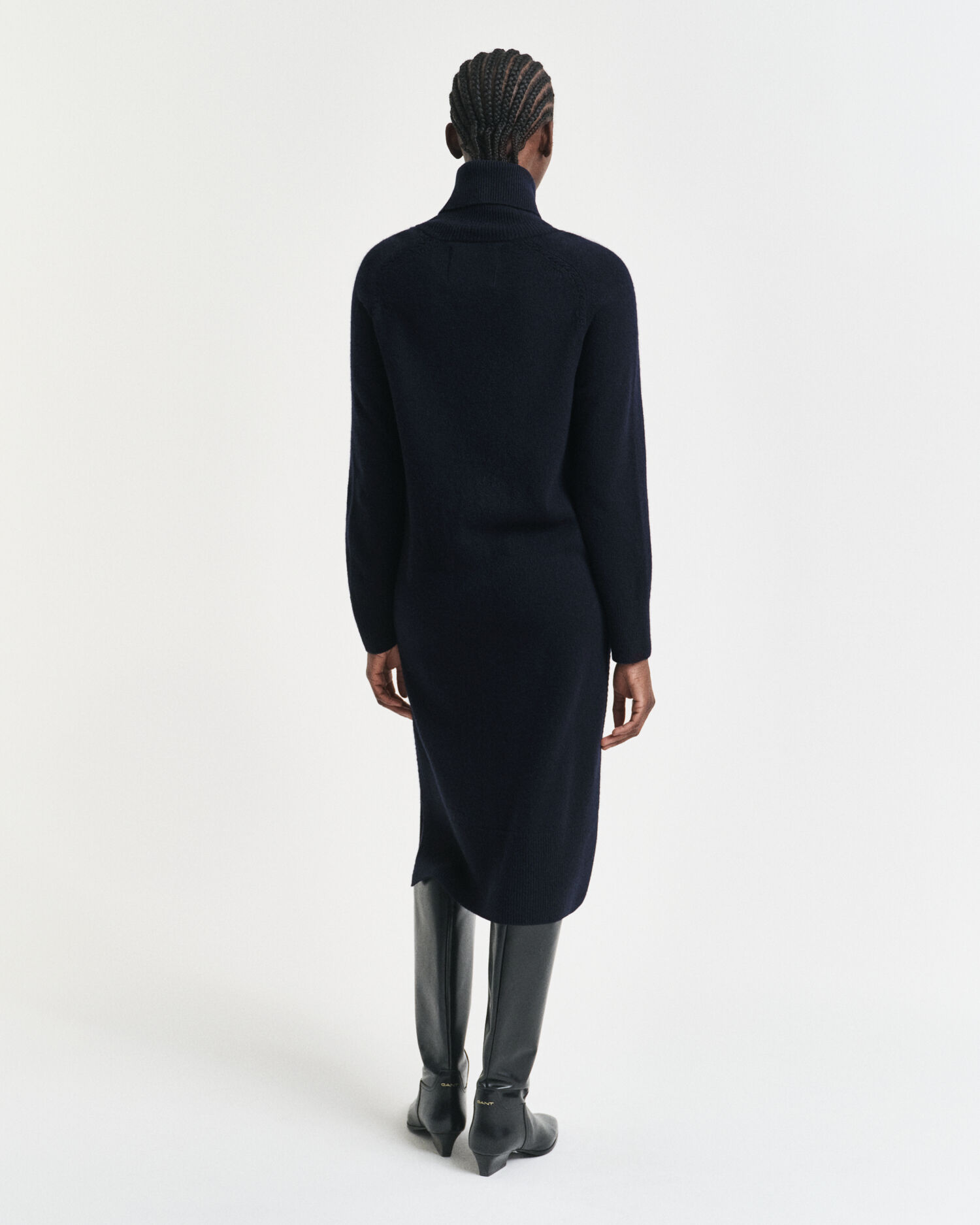 Abito a collo alto con dettagli in maglia