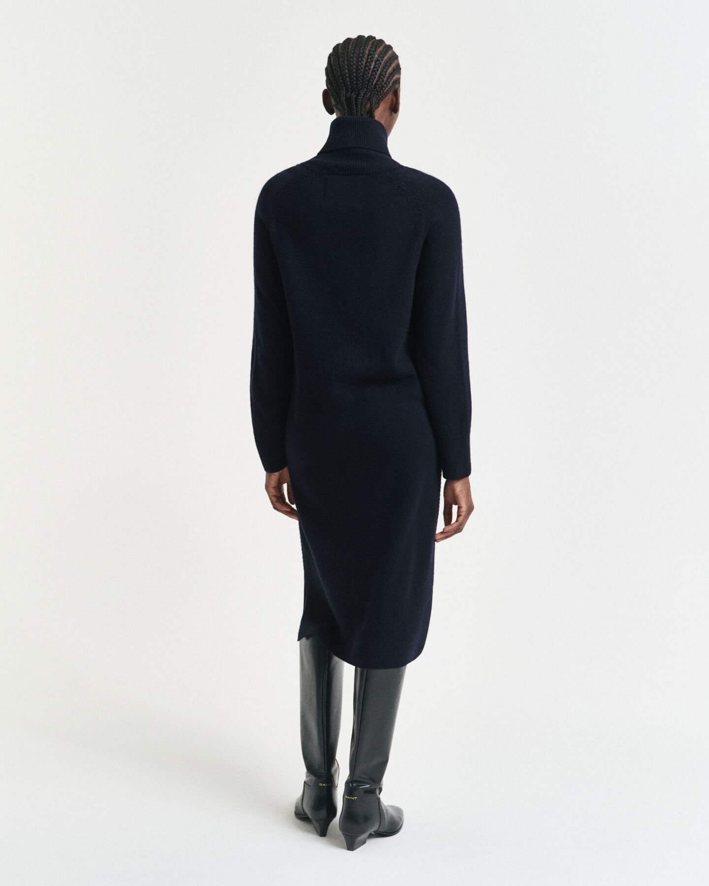 Abito a collo alto con dettagli in maglia