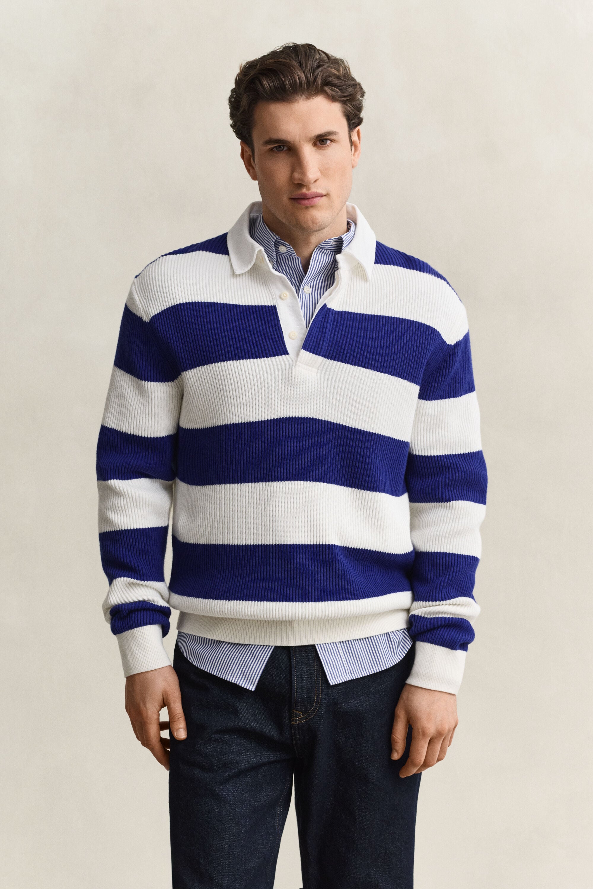 Rugger in cotone e lana merino a righe