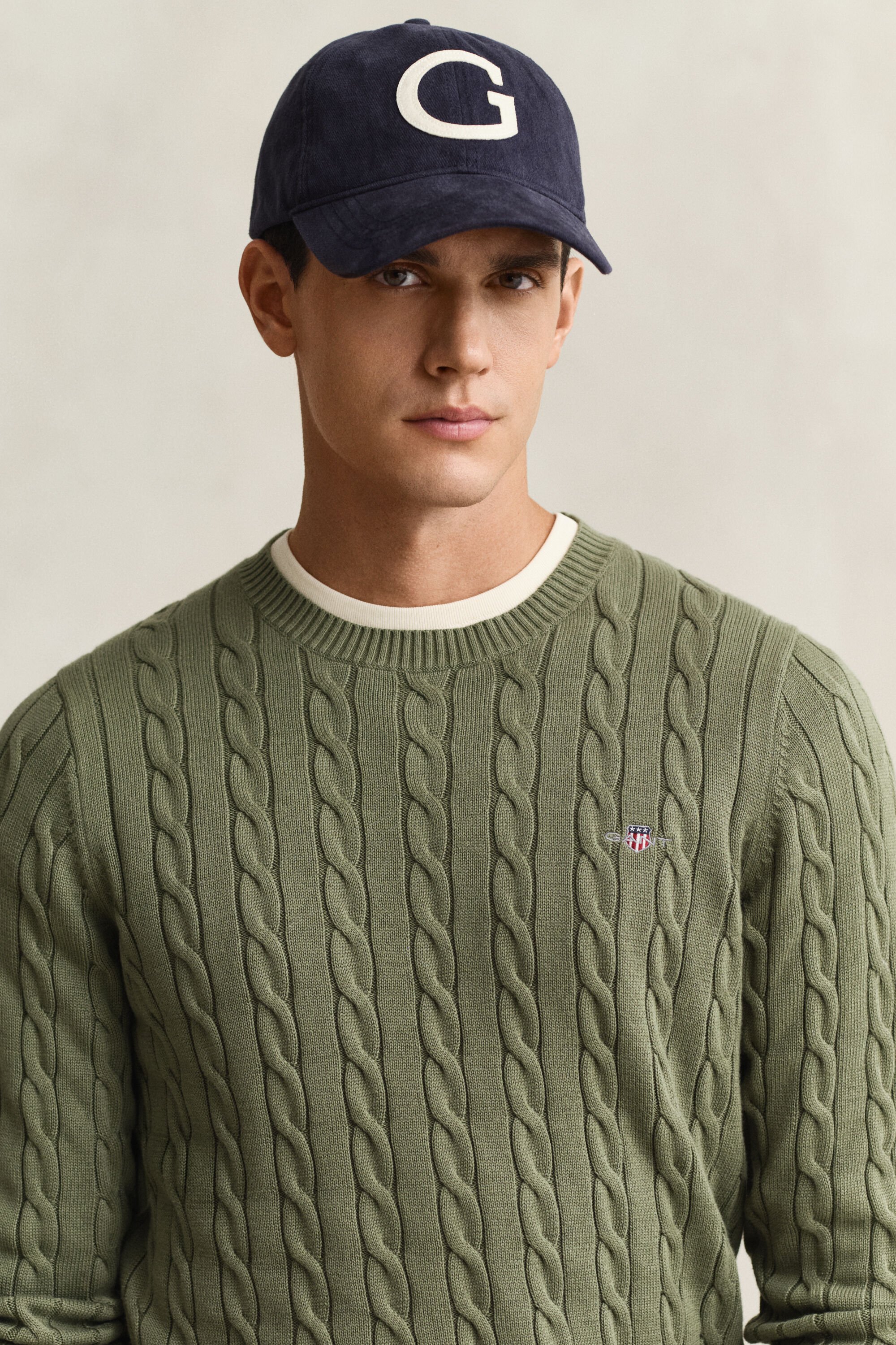 Maglia girocollo in cotone a trecce