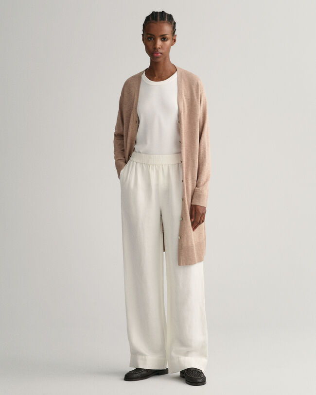 Cardigan con profondo scollo a V in misto lino