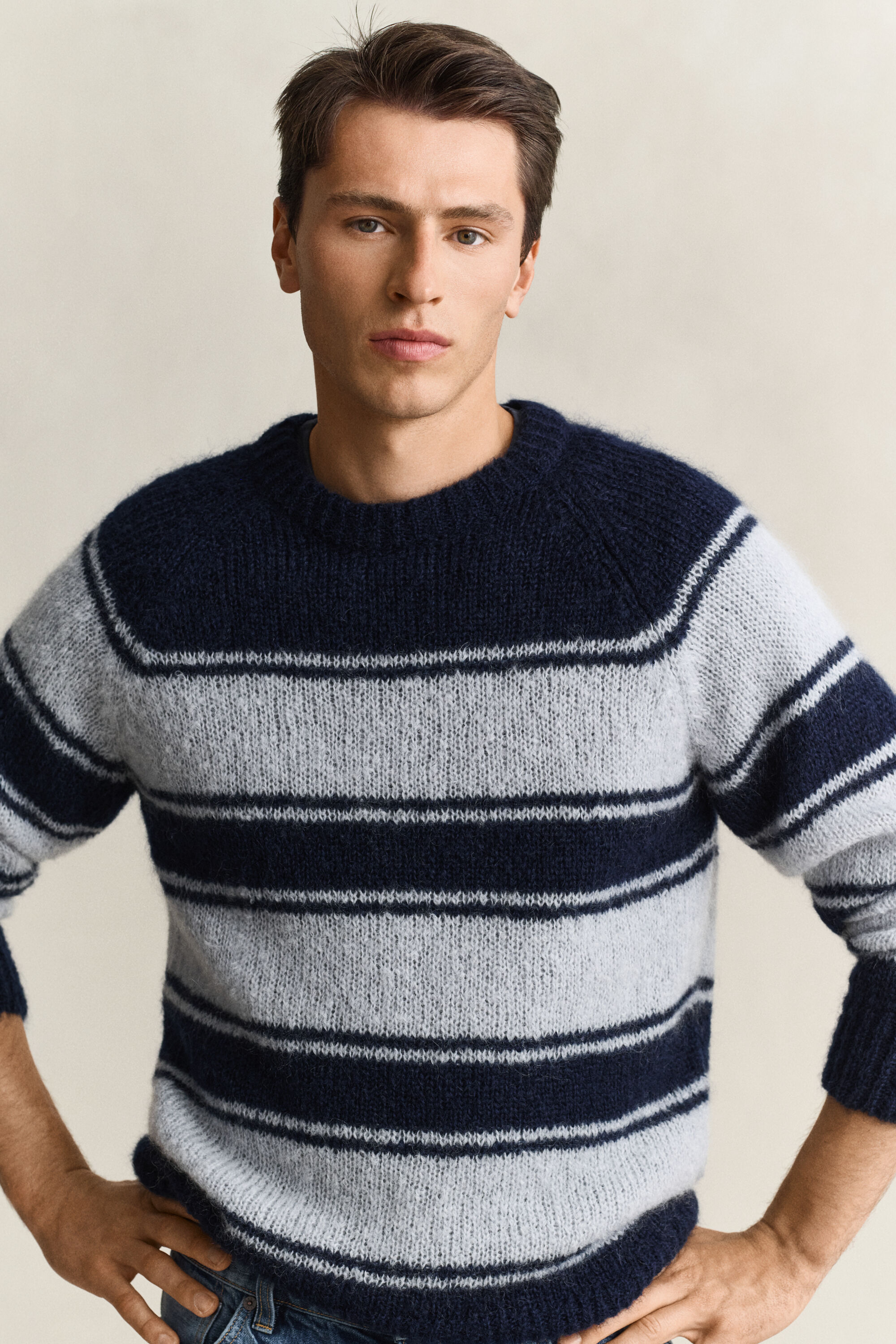 Maglia girocollo a righe in misto mohair