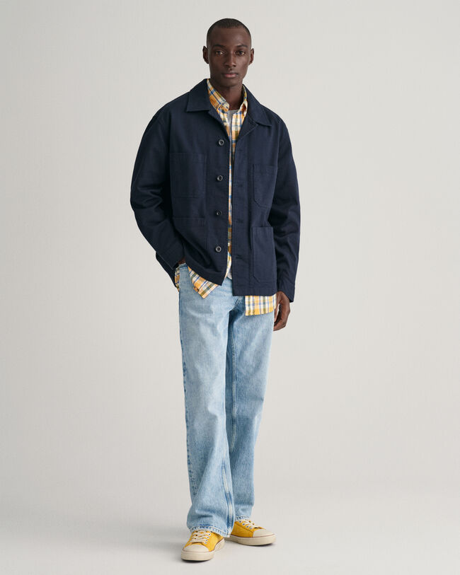 Camicia in misto lino-cotone a quadri regular fit