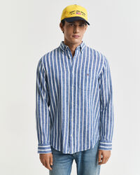 Camicia in misto cotone-lino a righe regular fit