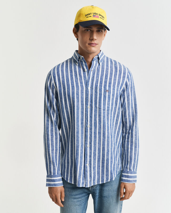 Camicia in misto cotone-lino a righe regular fit