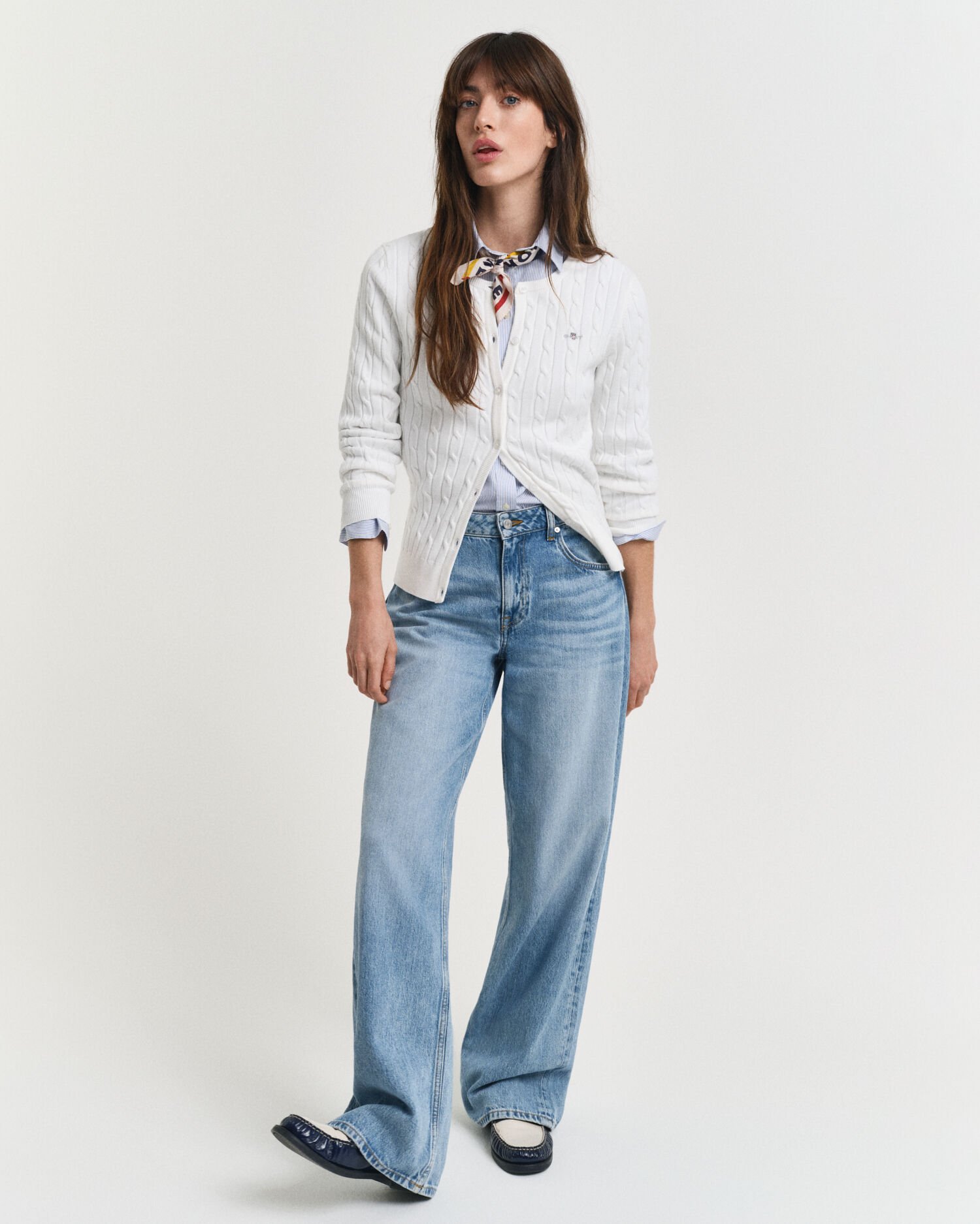 Cardigan in maglia di cotone elasticizzato a trecce