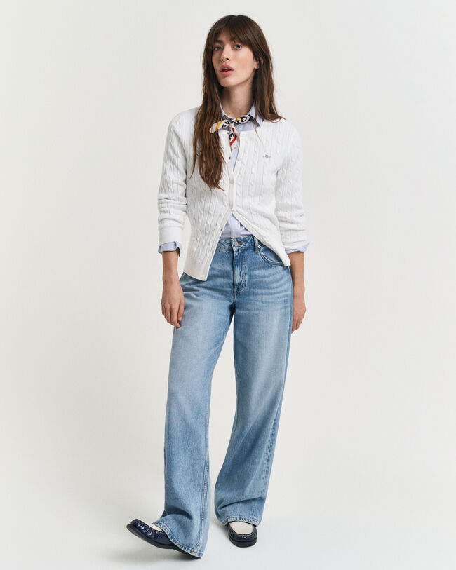 Cardigan in maglia di cotone elasticizzato a trecce