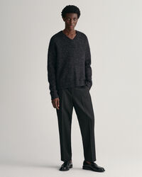 Maglia con scollo a V Shiny a coste in lana d&rsquo;alpaca