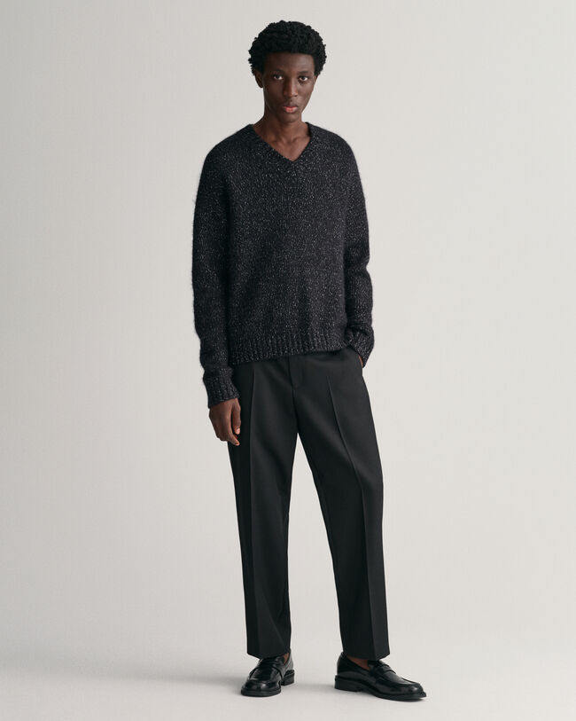 Maglia con scollo a V Shiny a coste in lana d&rsquo;alpaca