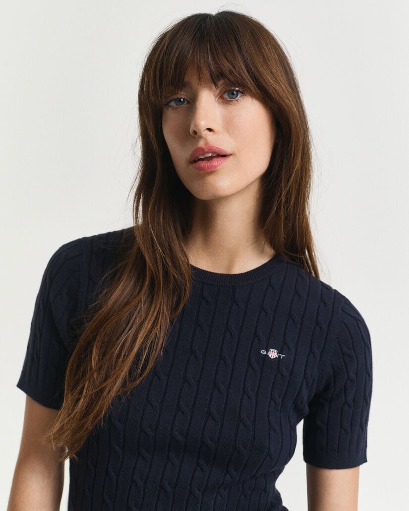 Maglia a trecce in cotone elasticizzato