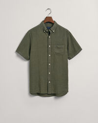 Camicia di lino tinto in capo maniche corte regular fit