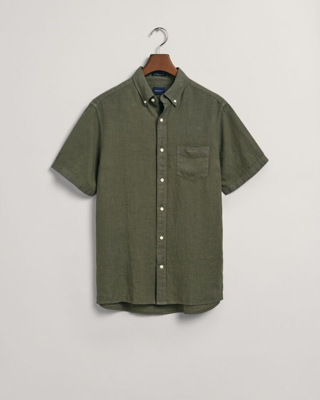 Camicia di lino tinto in capo maniche corte regular fit