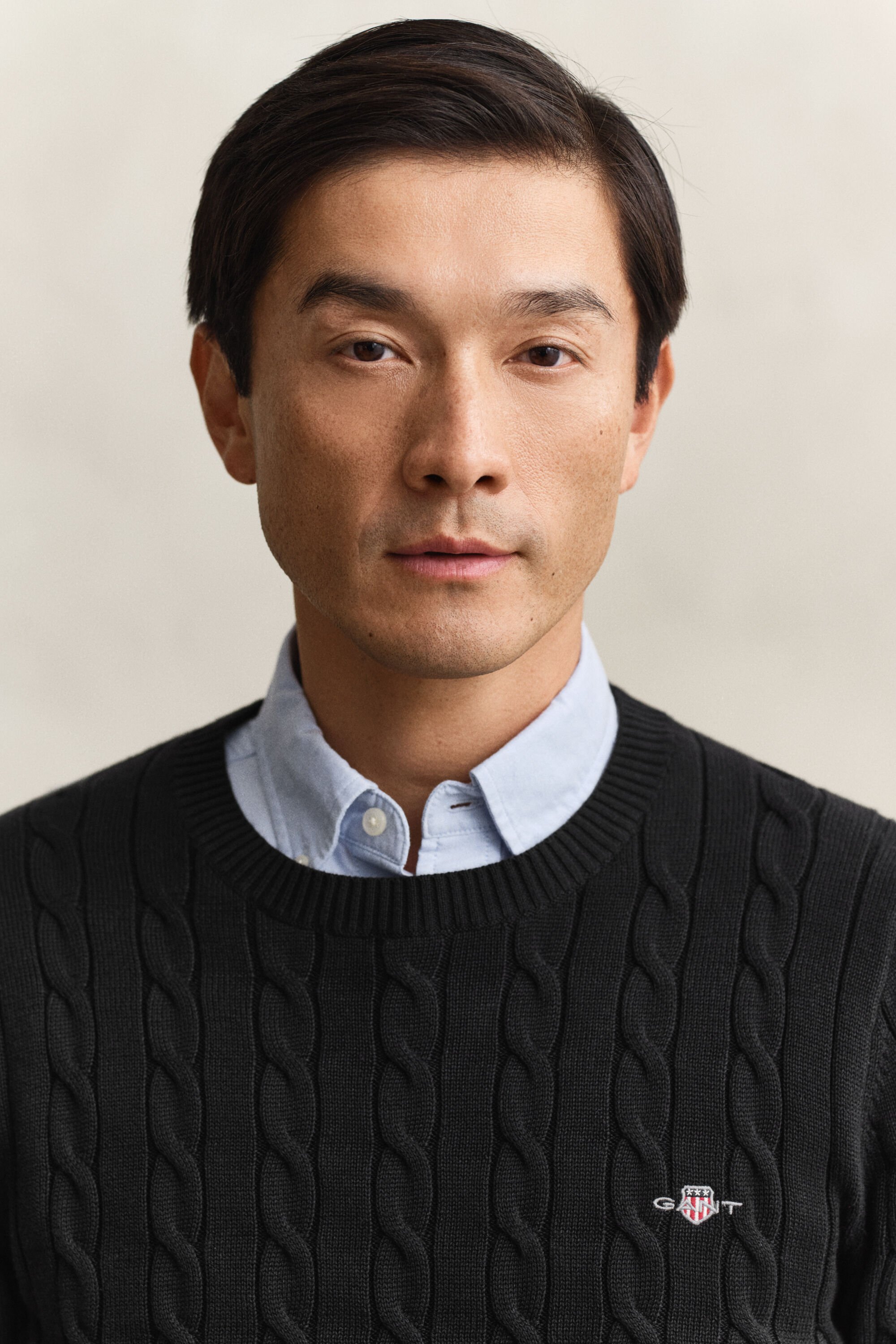 Maglia girocollo in cotone a trecce