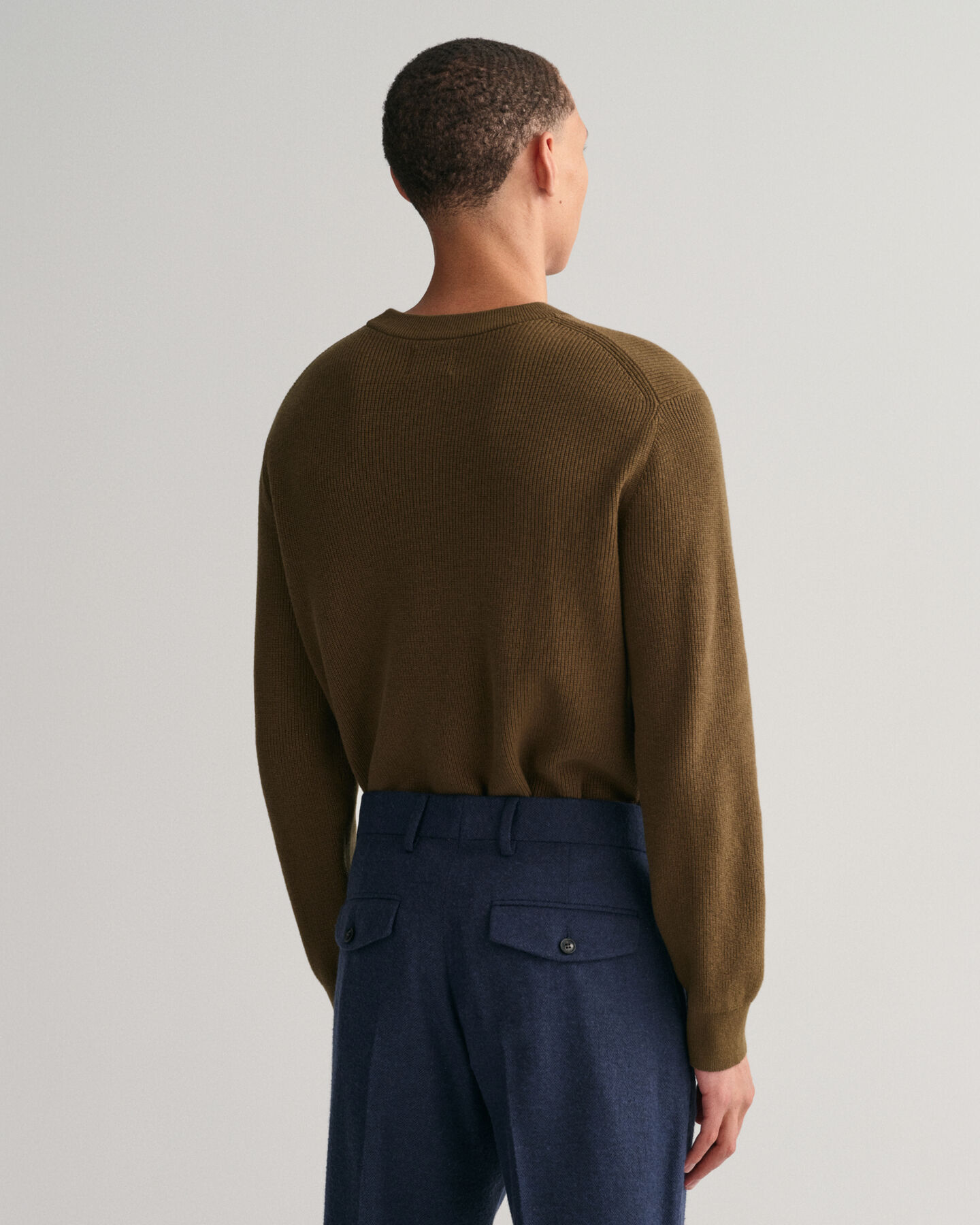 Maglia girocollo in cotone e lana a coste